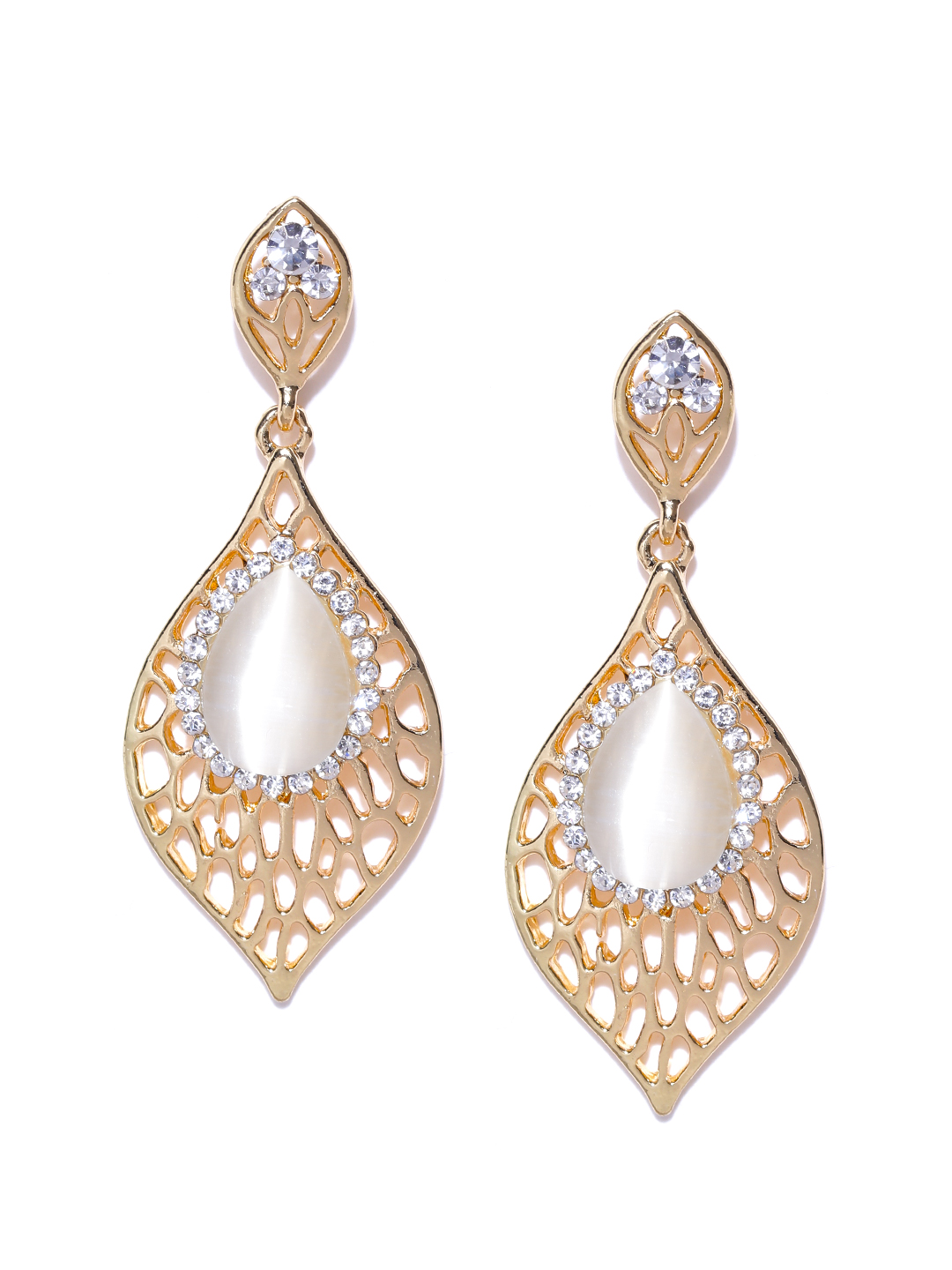 YouBella Off-White Gold-Plated Teardrop Shaped Drop Earrings